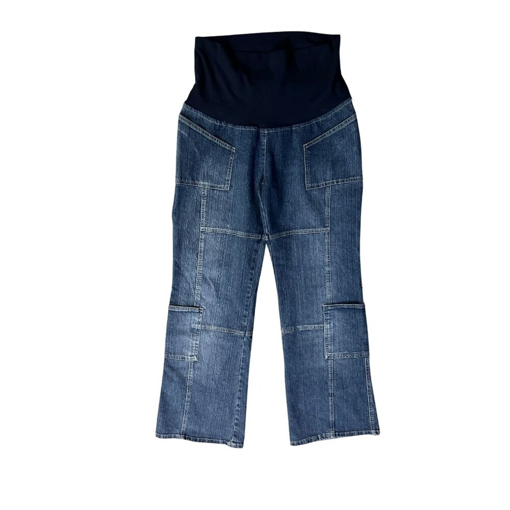 Vintage Ramilee Maternity Cargo Jeans Size 3 M/L 10/12? Stretch Denim Blue Used - Picture 3 of 16